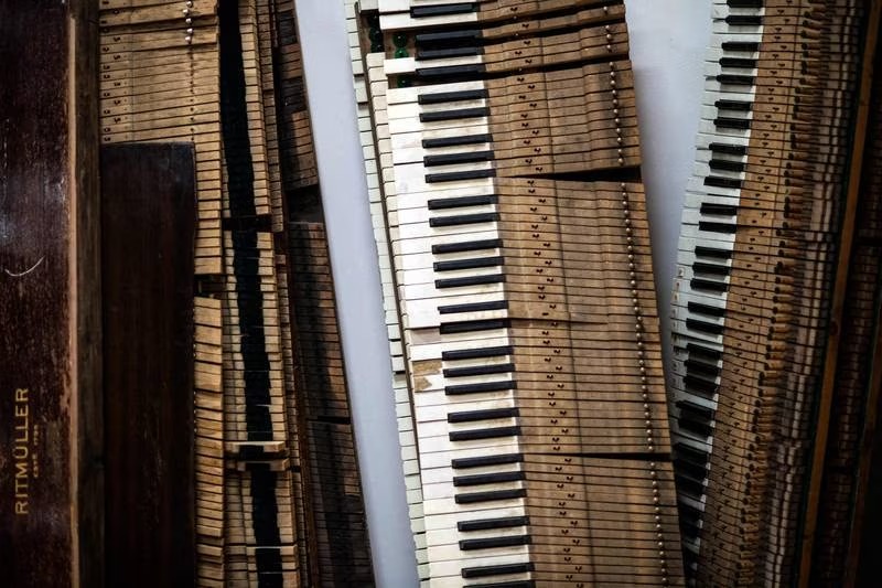 Piano keyboards pictured at the Pianoodrome, a centre in Scotland where the instruments are refurbished and repaired. Photo: AFP